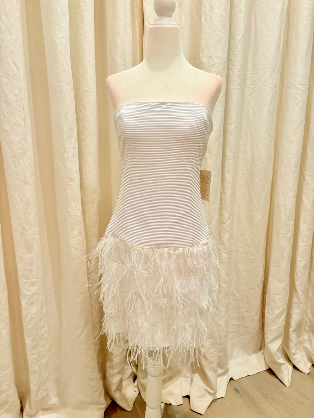 Boston Proper Ivory Strapless Feathered-Hem Mini Dress